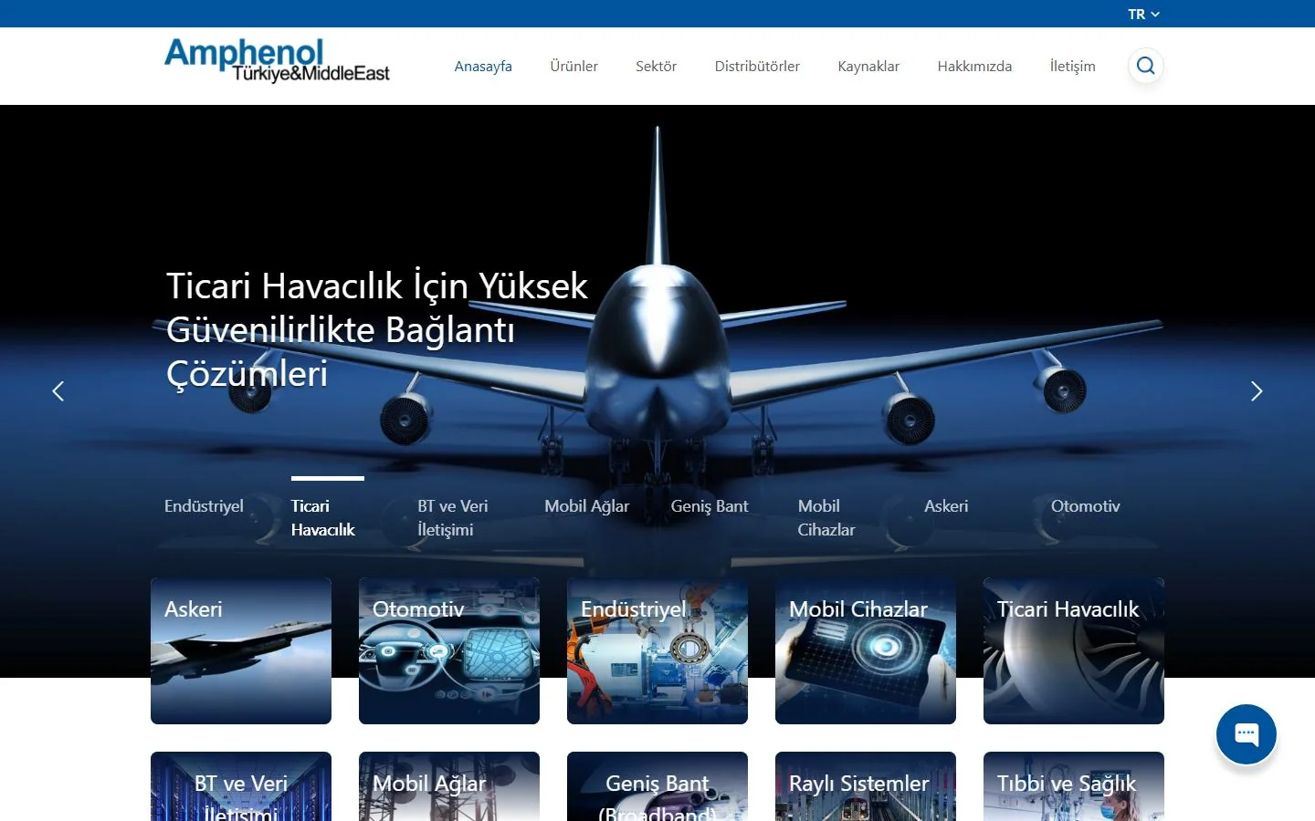 Amphenol Türkiye ve Ortadoğu kurumsal web sitesi