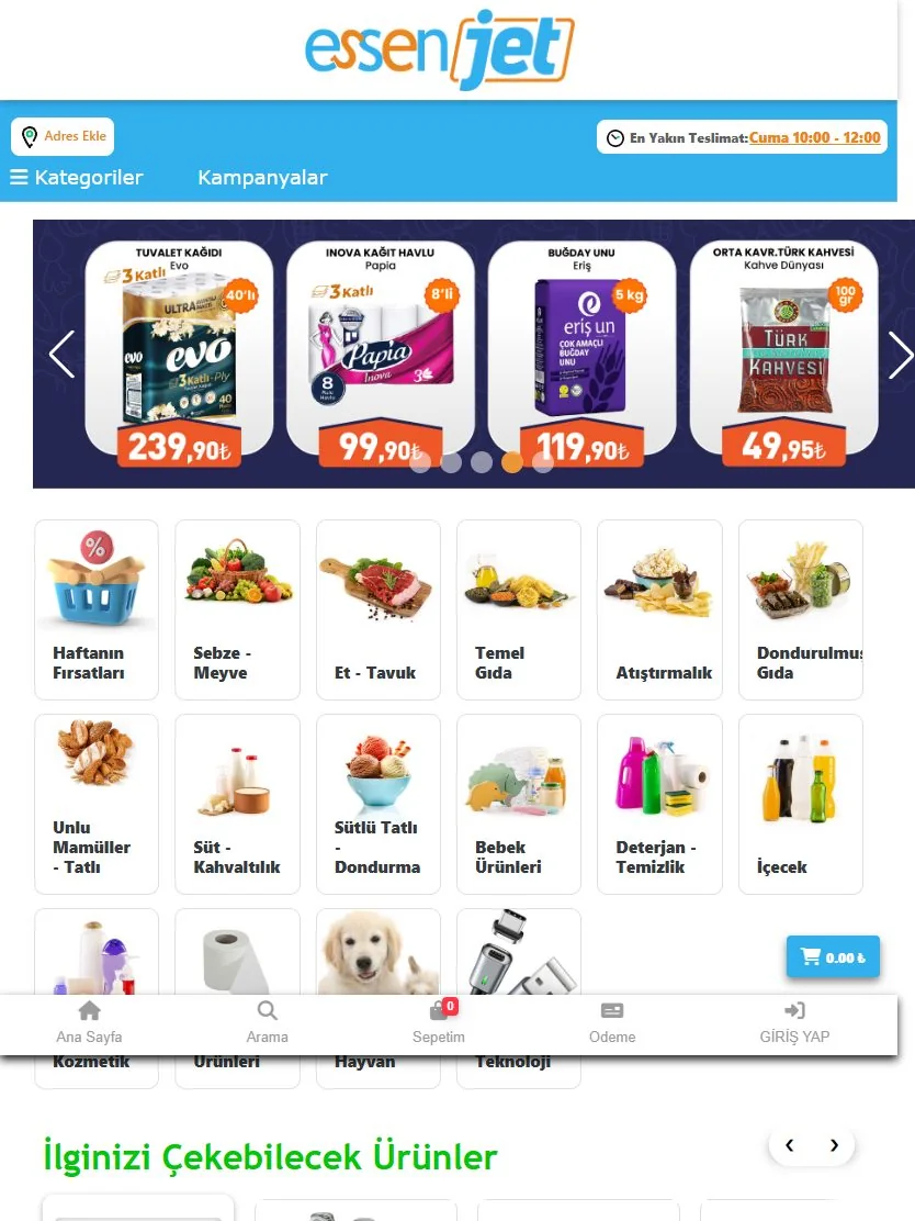 Essen JET online market e-ticaret sitesi