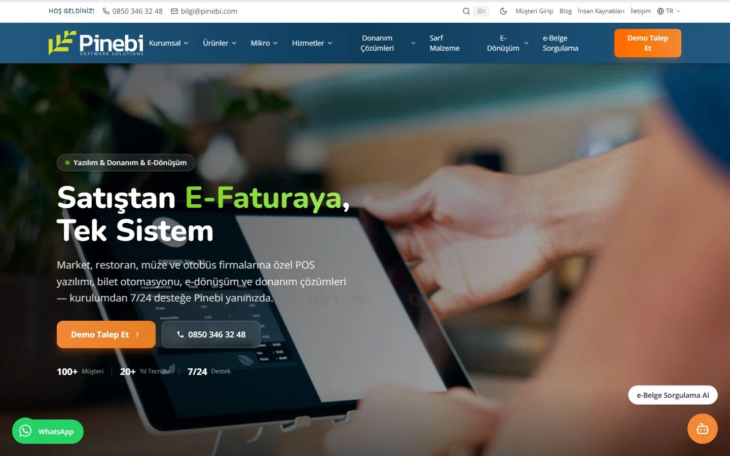 PineBI POS ve e-dönüşüm yazılımı kurumsal web sitesi