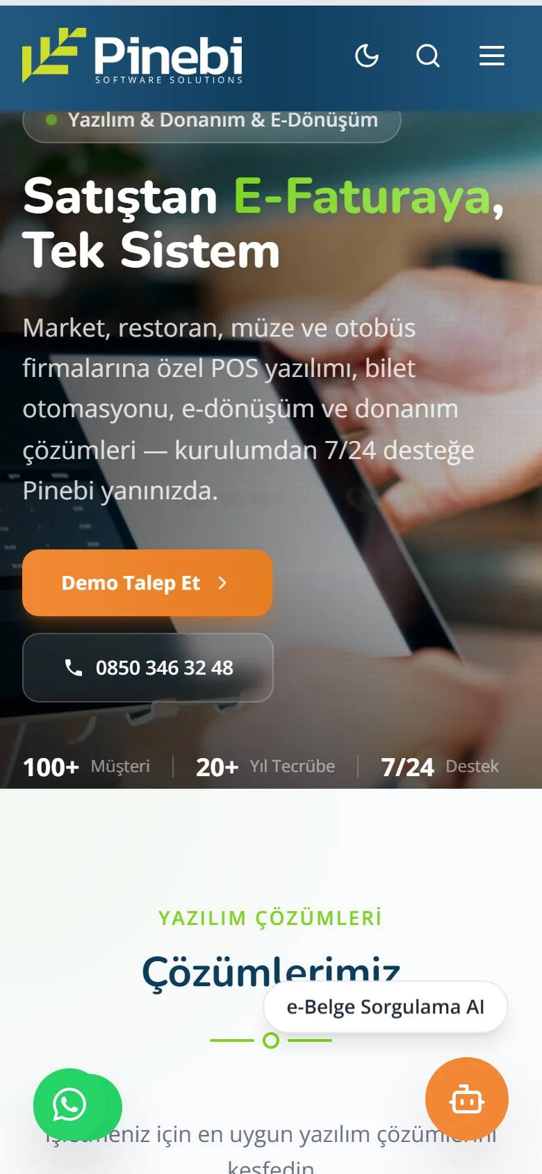 PineBI POS ve e-dönüşüm yazılımı kurumsal web sitesi