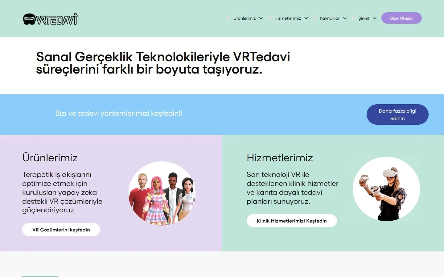 VRTedavi sanal gerçeklik tabanlı dijital terapi platformu web sitesi